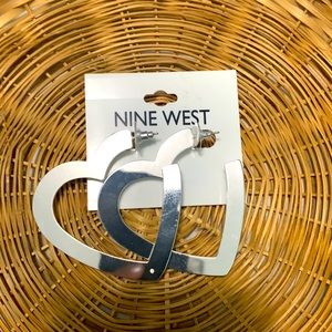 Nine West Large Heart Hoop Loved Silver Tone Earrings Friends Gift